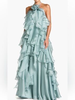 Mac Duggal Mint Ruffled Halter Gown *worn once*